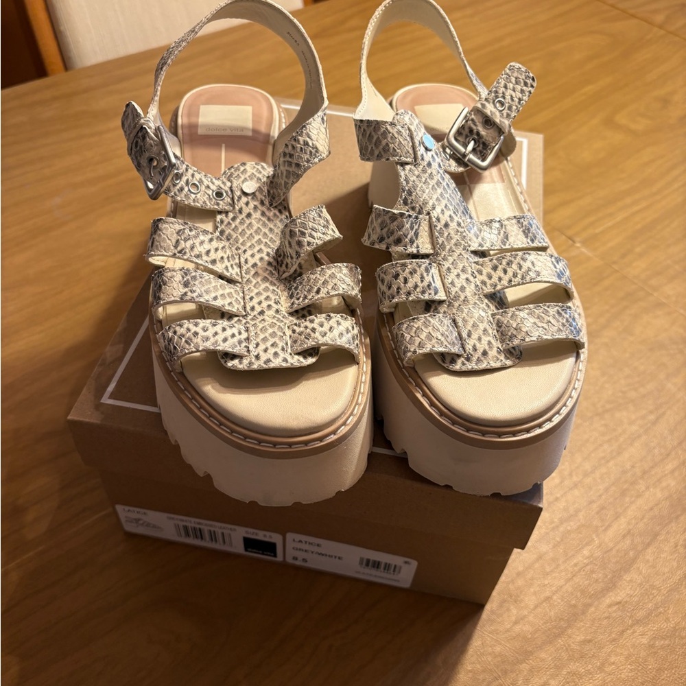 Dolce Vita Grey and White Embossed Leather Sandals